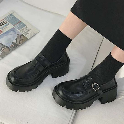 W-11078 여자 블랙 스트랩 로퍼 통굽 구두 봄 신발